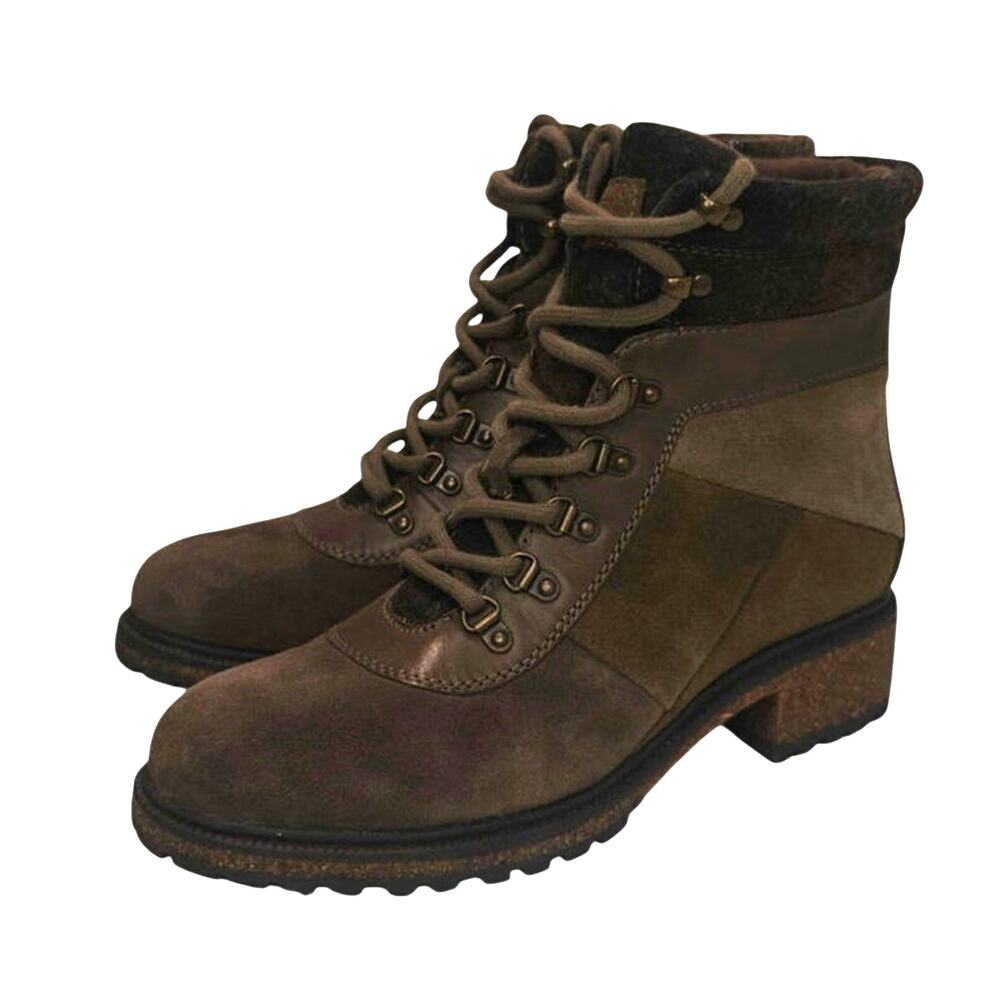 Two toned taupe mushroom Tessa Earth element Combat boots sz 9